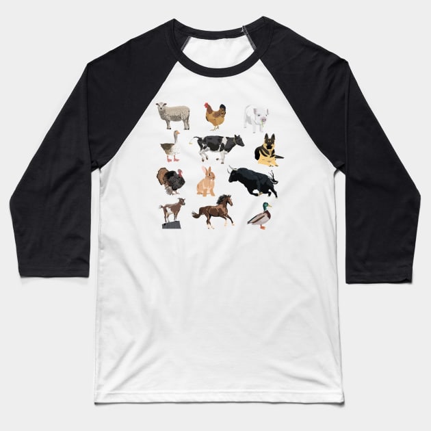 Farm Animals Pattern Baseball T-Shirt by NorseTech